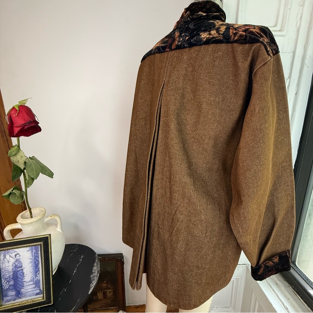 Brown Denim maximalist flower zip up velvet patch work bomber jacket - Picture 15 of 16